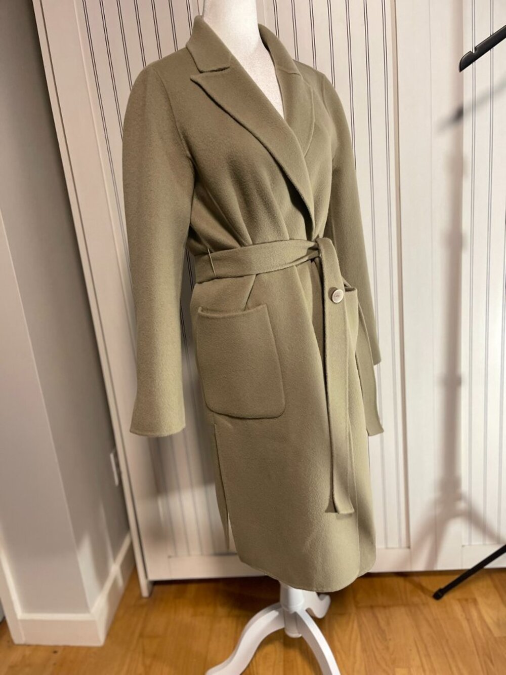 The Izzat Wool 100% Wrap Coat | Light Beige Belted Long Coat